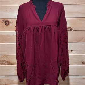 Clarisbelle Women's V Neck Business Top Shirt Wine XL